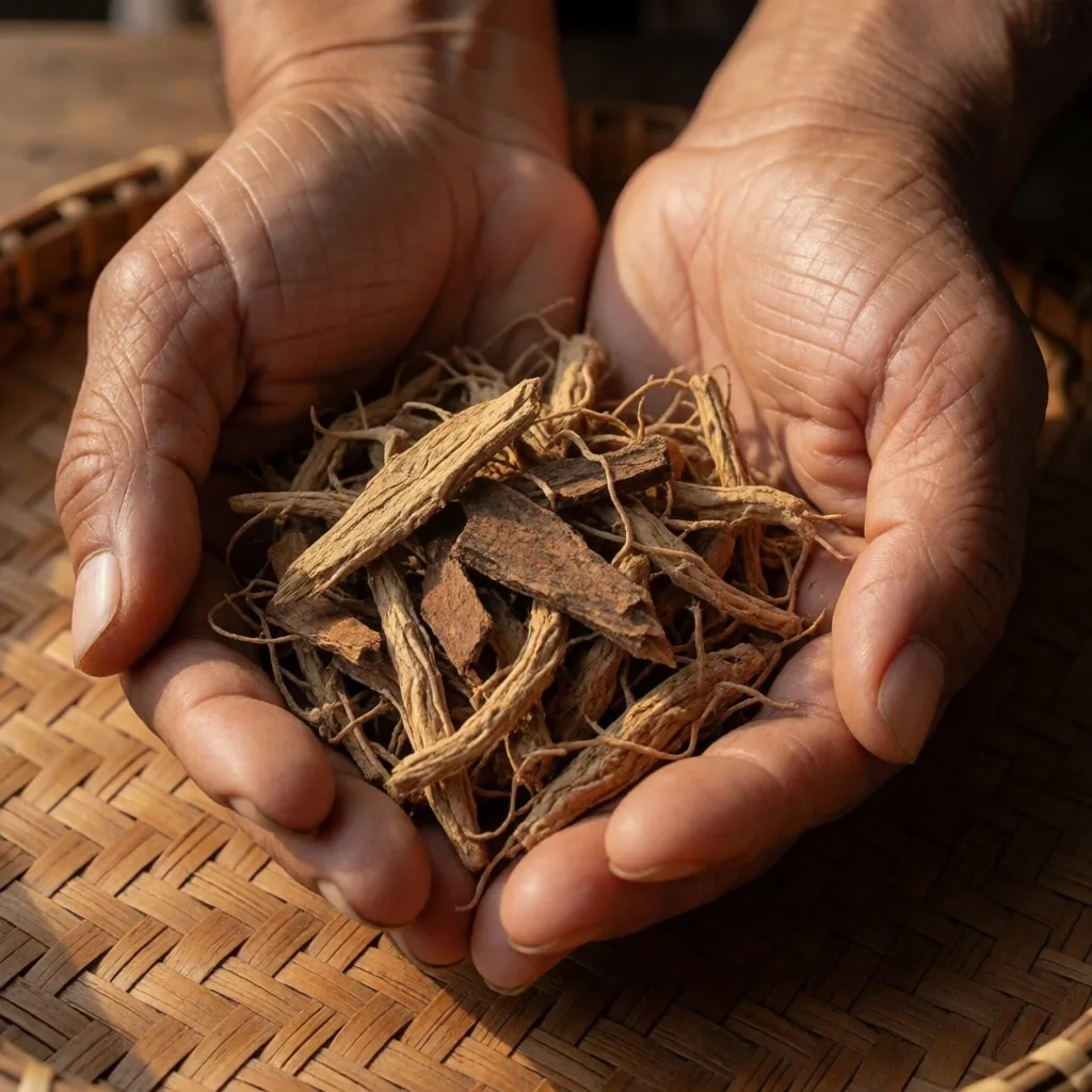 Hands holding dried botanical herbs