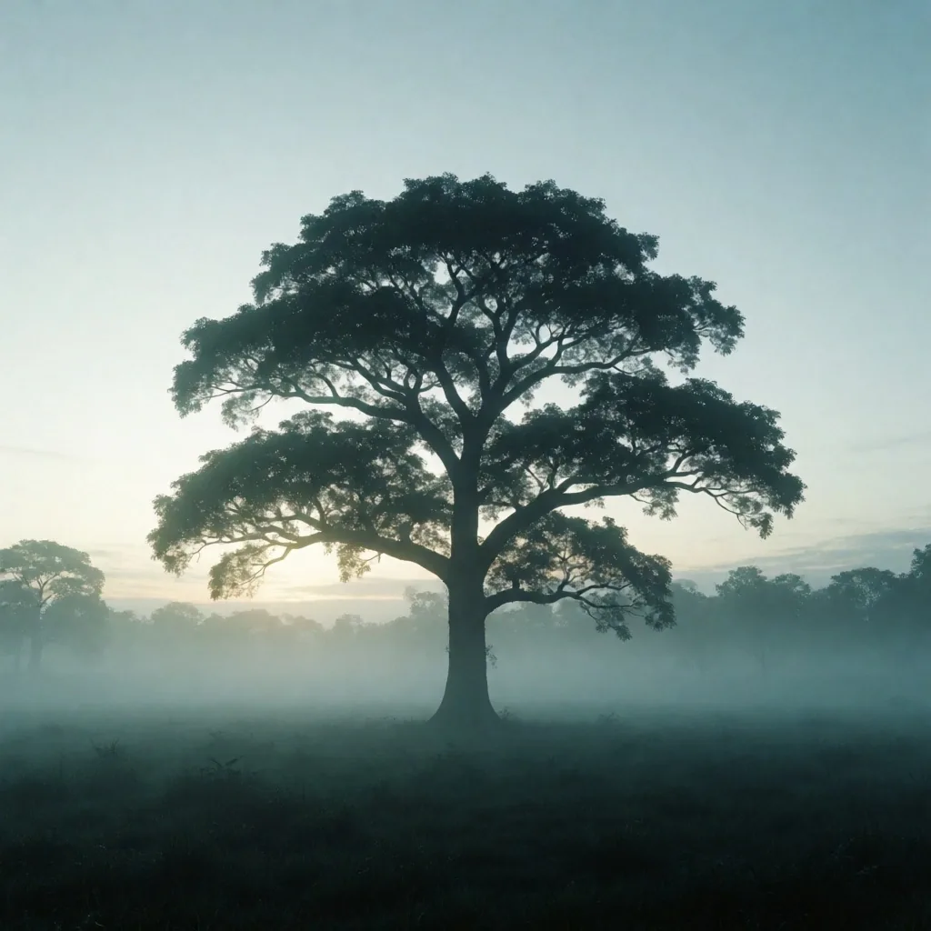 Tropical tree silhouette at dawn