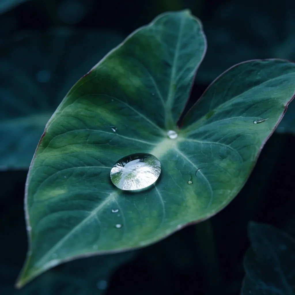 Macro dew drop on green leaf