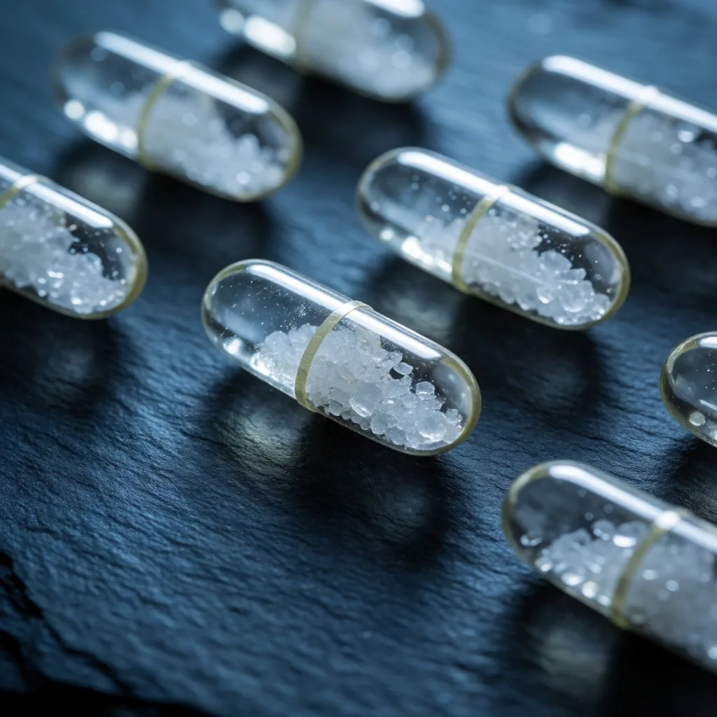Mineral capsules arranged on dark slate