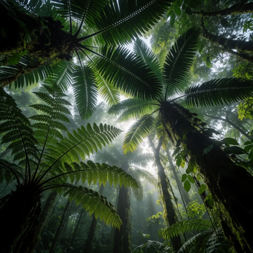 Tropical rainforest canopy at dawn